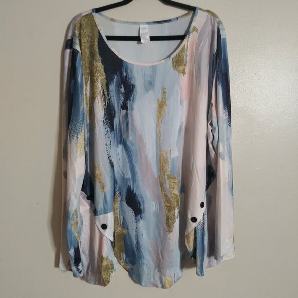 Women’s Abstract Brushstroke Tunic Top 3XL Multicolor Long Sleeve 100% Polyester - Picture 1 of 6